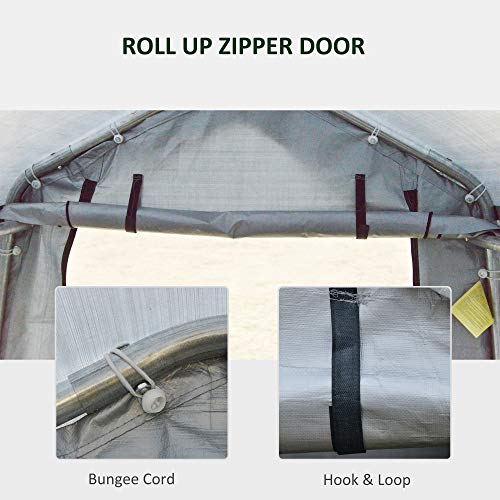 Outsunny 8'x6' Outdoor Storage Shelter with Rollup & Zipper Door, Heavy Duty Carport Shed for Motorcycle Garden Storage, Grey