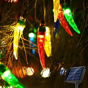 chili pepper solar christmas string lights outdoor, 50led multicolor fairy lights string with chili pepper xmas tree lights, garden solar christmas lights for kitchen patio mexican fiesta decor