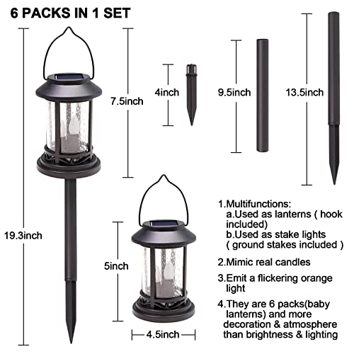 Beautyard Outdoor Solar Candles Lights Flickering Decorative Lantern Stake Lighting for Garden, Backyard, Lawn, Pathway, Patio Accessories and Decor ( 6 Pack , Black )