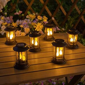 beautyard outdoor solar candles lights flickering decorative lantern stake lighting for garden, backyard, lawn, pathway, patio accessories and decor ( 6 pack , black )