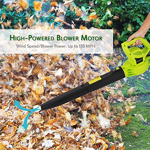 SereneLife PSLHTM30 Electric Corded Handheld Leaf Blower - 6 Amp High Powered Motor 135 MPH Air Power Compact Lawn Garden Yard Hand Held Dust Weed Grass Sweeper Tool w/ 10ft Cord, Black