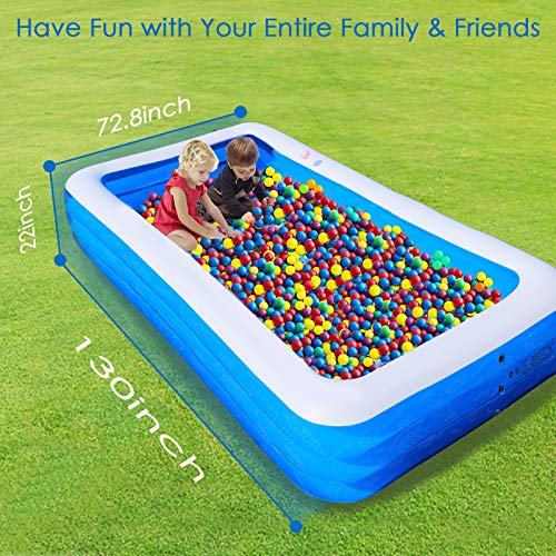 Inflatable Swimming Pool for Adults Kids, 130" X 73" X 22" Full-Sized Family Swimming Pool, Blow Up Pool for Outdoor, Garden, Backyard, Summer Water Party