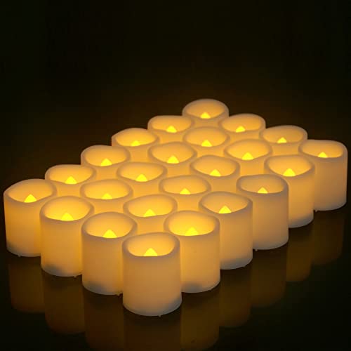 24 Pack Flameless LED Votive Candles Tea Lights Candles Battery Operated Flickering Tealights for Wedding Valentine's Day Halloween Christmas Party Garden Decoration,Cream White