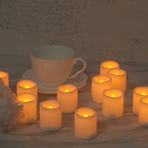 24 Pack Flameless LED Votive Candles Tea Lights Candles Battery Operated Flickering Tealights for Wedding Valentine's Day Halloween Christmas Party Garden Decoration,Cream White