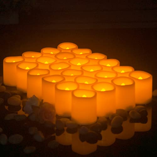 24 Pack Flameless LED Votive Candles Tea Lights Candles Battery Operated Flickering Tealights for Wedding Valentine's Day Halloween Christmas Party Garden Decoration,Cream White