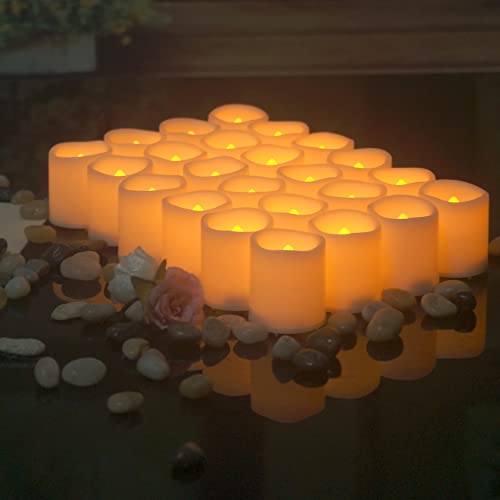 24 Pack Flameless LED Votive Candles Tea Lights Candles Battery Operated Flickering Tealights for Wedding Valentine's Day Halloween Christmas Party Garden Decoration,Cream White