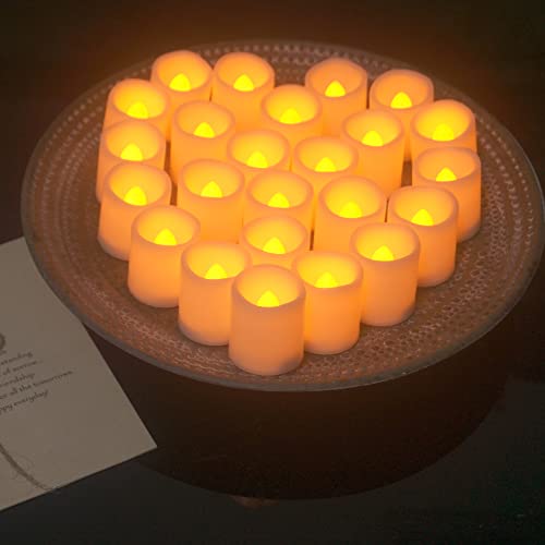 24 Pack Flameless LED Votive Candles Tea Lights Candles Battery Operated Flickering Tealights for Wedding Valentine's Day Halloween Christmas Party Garden Decoration,Cream White
