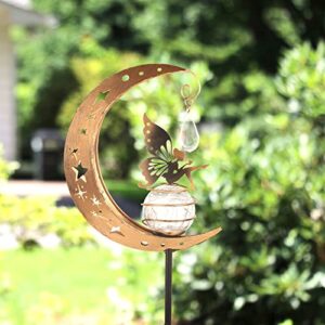 XGVO-IU Solar Outdoor Lights Garden Retro Metal Moon Fairies Crackle Glass Globe Stake Lights,Waterproof LED Lights for Garden,Lawn,Patio or Courtyard (Warm White)