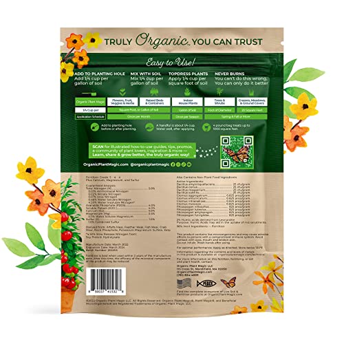 Organic Plant Magic - Truly Organic™ Slow Release Granular Fertilizer : Long-Lasting Plant Food Granules for All Indoor & Outdoor Flowers, Vegetable Gardens, Herbs, Fruit Trees, Shrubs, Lawns & House Plants [One 4 lb Bag]