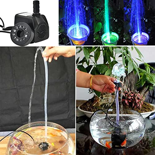 BUYGOO 10Watt 160 GPH Submersible Fountain Pump wiht LED Light Ultra Quiet Durable Small Fountain Water Pump Outdoor for Water Feature, Outdoor Pond, Aquarium fish tanks, Home Décor Fountain