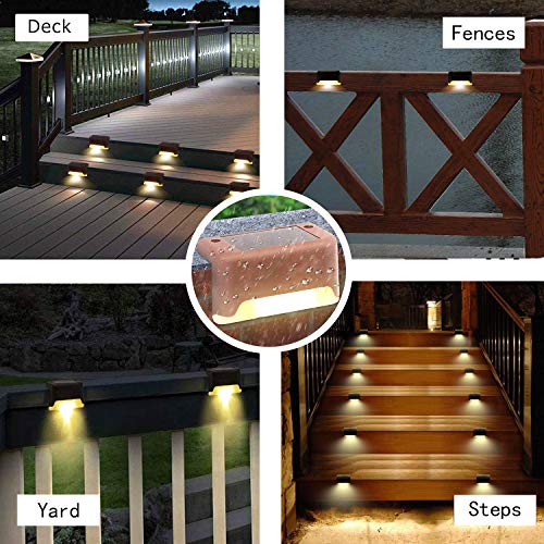 EDDORUNNING Solar Deck Lights Outdoor 8 Pack, Outdoor Lights for Patio Brown Solar Step Lights LED Waterproof Lighting for Outdoor Stair, Deck,Patio,Yard, Fence (Warm White)