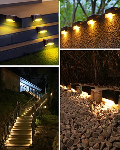 EDDORUNNING Solar Deck Lights Outdoor 8 Pack, Outdoor Lights for Patio Brown Solar Step Lights LED Waterproof Lighting for Outdoor Stair, Deck,Patio,Yard, Fence (Warm White)