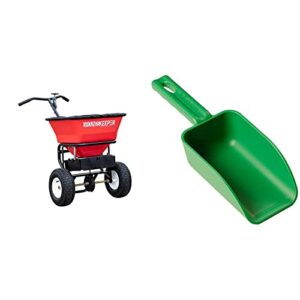 buyers products walk behind push snow rock salt spreader 3039632r grounds keeper, 100 pound capacity, red & vikan remco 63002 color-coded plastic hand scoop, 16 oz, green