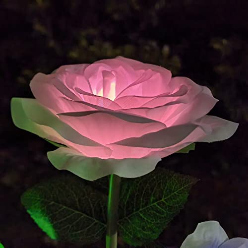 Outdoor Solar Rose Lights, Upgraded Color Changing Solar Powered Garden Stake Lights, Waterproof Solar Decorative Lights with 7 Rose Flowers for Yard Garden Pathway Courtyard Lawn (2 Pack)
