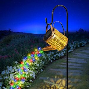 k kymycraft solar watering can with multi-color lights modes, solar garden lights with stake, metal waterproof garden solar stake lights for yard landscape outdoor pathway lawn patio