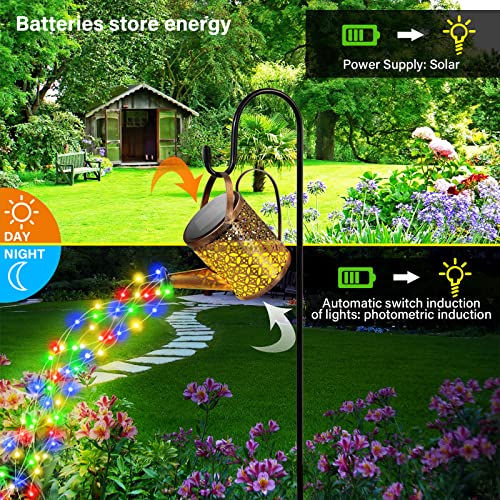 K KYMYCRAFT Solar Watering Can with Multi-Color Lights Modes, Solar Garden Lights with Stake, Metal Waterproof Garden Solar Stake Lights for Yard Landscape Outdoor Pathway Lawn Patio