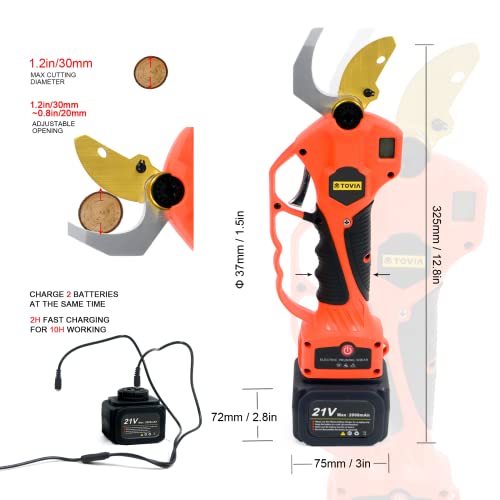 Cordless Pruning Shears, Electric Pruner with 7.5 Foot High Reach Extension Pole, 21V Lithium Battery, Titanium Plated SK5 Blades, 1.2 Inch Cutting Diameter, LCD Display Screen