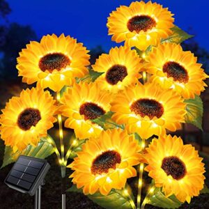 homeleo solar lights outdoor garden waterproof,upgraded 3-pack 9 flowers solar sunflowers stake for yard decor,led artificial flowers for lawn patio porch flowerbed pathway grave cemetery decorations