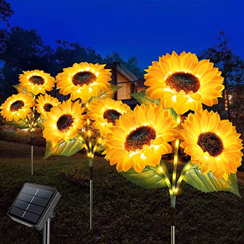 Homeleo Solar Lights Outdoor Garden Waterproof,Upgraded 3-Pack 9 Flowers Solar Sunflowers Stake for Yard Decor,LED Artificial Flowers for Lawn Patio Porch Flowerbed Pathway Grave Cemetery Decorations