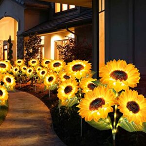 Homeleo Solar Lights Outdoor Garden Waterproof,Upgraded 3-Pack 9 Flowers Solar Sunflowers Stake for Yard Decor,LED Artificial Flowers for Lawn Patio Porch Flowerbed Pathway Grave Cemetery Decorations