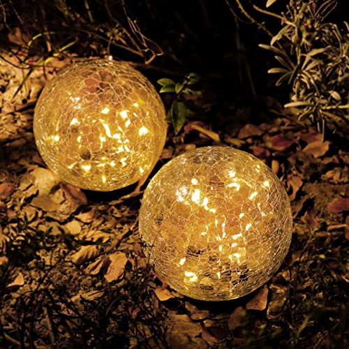 Romdecyn 2Pack Solar Globe Lights Outdoor Waterproof,30LED Cracked Glass Balls Solar Pathway Lights for Garden Patio Party Holiday Wedding Christmas Decoration（5.9inhes）