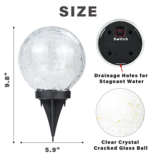 Romdecyn 2Pack Solar Globe Lights Outdoor Waterproof,30LED Cracked Glass Balls Solar Pathway Lights for Garden Patio Party Holiday Wedding Christmas Decoration（5.9inhes）