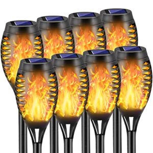 cocomox solar torch lights outdoor, 8 pack solar torch lights with flickering flame, 12 led mini tiki torches for outside waterproof landscape decorations for garden pathway dusk to dawn auto on/off