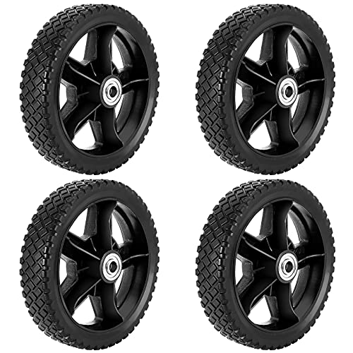 PINGEUI 4 PCS 8 Inch Plastic Spoked Wheel, Plastic Wheel with Diamond Tread, Replacement Tire Assembly for Hand Trucks, Lawn Mowers, Utility Carts