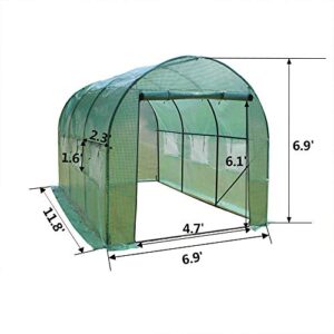 Greenhouse Outdoor Plant Gardening Hot Greenhouse 12' X 7' X 7' Portable Greenhouse Large Walk-in Green Garden Hot House with Roll-Up Windows, Zippered Door