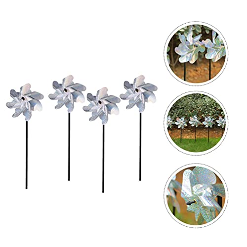 Happyyami 4pcs Reflective Pinwheels Birds Deterrent Bird Devices Bird Windmill High Reflection Pinwheels Bird to Keep Bird, Pigeons, Seagulls Away Garden, House