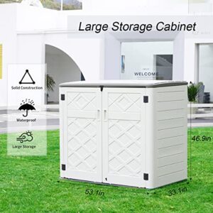 Mrosaa Large Horizontal Storage Sheds,38 cu.ft. Outdoor Storage Box for Garden,Patio and Backyard,Customized Shelves &Lockable(Off White)
