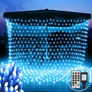net lights outdoor christmas net string lights plug in 9.8ft x 6.6ft connectable mesh fairy light 200 leds waterproof garden tree lights 8 modes with remote for yard fence gazebo decor(white+blue)