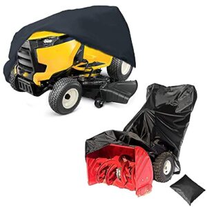 riding lawn mower cover waterproof polyester oxford tractor cover universal fit decks up to 54″, snow blower cover all weather premium dustproof snow thrower cover heavy duty superior with storage bag