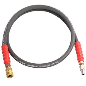 heliwoo pressure washer whip hose 5ft, 3/8” hose reel connector hose for power washer, 248°f hot water jumper hose with 3/8” quick connect adapter set, steel-braided-4800 psi
