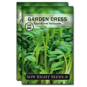 sow right seeds – cress seed for planting – all non-gmo heirloom cress seeds with full instructions for easy planting and growing your kitchen herb garden, indoor or outdoor; great gift (2 packets)