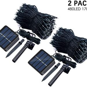 Solar String Lights 480 LED 171Ft 8 Modes Christmas Lights Outdoor, Waterproof Solar Powered Christmas Holiday Decorations Solar Twinkle Lights for Patio Garden Tree Fence Yard Party, Multi