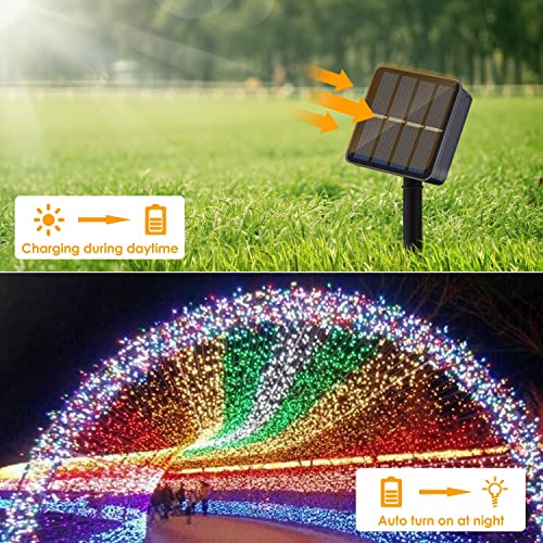 Solar String Lights 480 LED 171Ft 8 Modes Christmas Lights Outdoor, Waterproof Solar Powered Christmas Holiday Decorations Solar Twinkle Lights for Patio Garden Tree Fence Yard Party, Multi