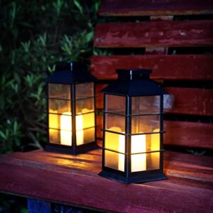 newvivid 2 Pack Outdoor Garden Hanging Lanterns with Waterproof LED Flickering Flameless Candle Solar Powered Lights Yard Decor Outdoor Decorative for Pathway Courtyard Party Patio (Black)