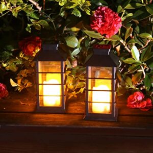 newvivid 2 Pack Outdoor Garden Hanging Lanterns with Waterproof LED Flickering Flameless Candle Solar Powered Lights Yard Decor Outdoor Decorative for Pathway Courtyard Party Patio (Black)