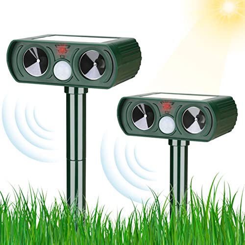 Lubatis 2 Pack Animal Repellent Outdoor Solar Animal Repeller Deterrent with Motion Sensor Ultrasonic Repellent for Cat, Squirrel, Deer, Raccoon, Skunk, Rabbit, Dog, Waterproof