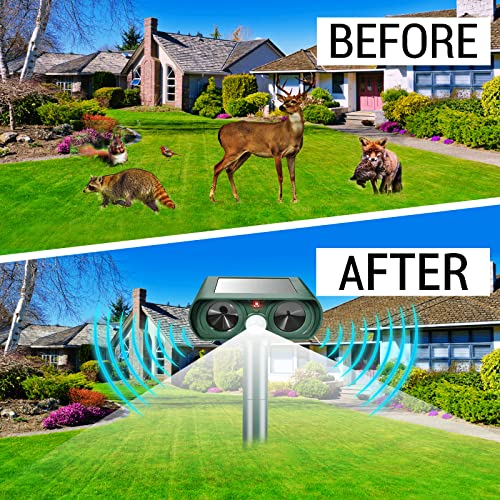 Lubatis 2 Pack Animal Repellent Outdoor Solar Animal Repeller Deterrent with Motion Sensor Ultrasonic Repellent for Cat, Squirrel, Deer, Raccoon, Skunk, Rabbit, Dog, Waterproof