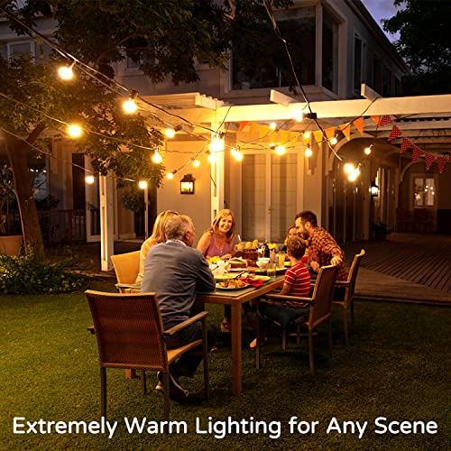 Outdoor String Lights,50FT+5FT Shatterproof LED Patio Lights with 30 Dimmable Plastic G40 Bulbs,2200K Waterproof Hanging Lights String,Connectable Outside Lights for Backyard,Cafe,Porch,Deck,E12 Base