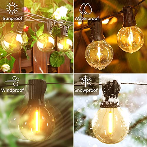 Outdoor String Lights,50FT+5FT Shatterproof LED Patio Lights with 30 Dimmable Plastic G40 Bulbs,2200K Waterproof Hanging Lights String,Connectable Outside Lights for Backyard,Cafe,Porch,Deck,E12 Base