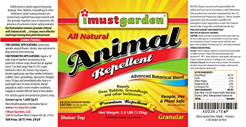 I Must Garden Deer, Rabbit and Groundhog Repellent: All-Weather Granular Formula – 2.5lb Shaker Jar