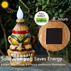 Yiosax Tiki Touch Outdoor Decor-Solar Tiki Torches Figurine with Flickering Flame |Easter Garden Statues for Patio, Bar, Yard, Backyard Decorations(8.74inch Tall)