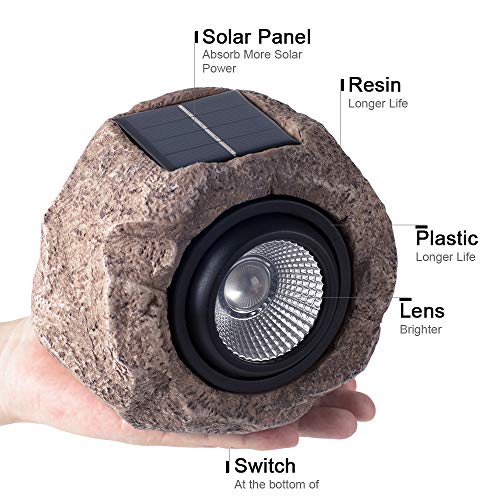 Timeflies Landscape Rock Light, Solar Powered Garden Lights Outdoor Decorative Waterproof LED Spotlight for Pathway, Walkway, Yard, Patio