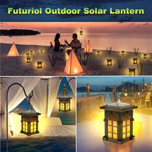 Solar Lantern, Futuriol IP65 Waterproof Solar Outdoor Lights with Flickering Flame Outdoor Lighting Halloween Decorations, Mini Solar Powered Hanging Landscape Light for Garden Yard Porch Lawn 4 Pack