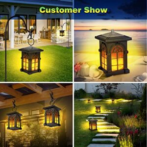 Solar Lantern, Futuriol IP65 Waterproof Solar Outdoor Lights with Flickering Flame Outdoor Lighting Halloween Decorations, Mini Solar Powered Hanging Landscape Light for Garden Yard Porch Lawn 4 Pack