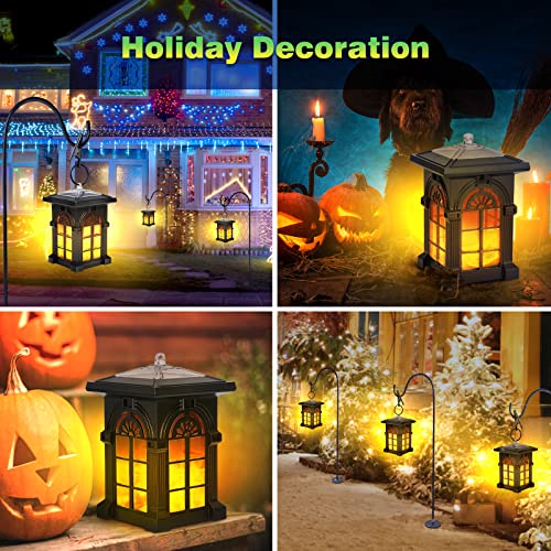 Solar Lantern, Futuriol IP65 Waterproof Solar Outdoor Lights with Flickering Flame Outdoor Lighting Halloween Decorations, Mini Solar Powered Hanging Landscape Light for Garden Yard Porch Lawn 4 Pack