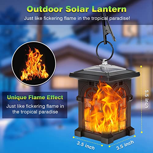 Solar Lantern, Futuriol IP65 Waterproof Solar Outdoor Lights with Flickering Flame Outdoor Lighting Halloween Decorations, Mini Solar Powered Hanging Landscape Light for Garden Yard Porch Lawn 4 Pack